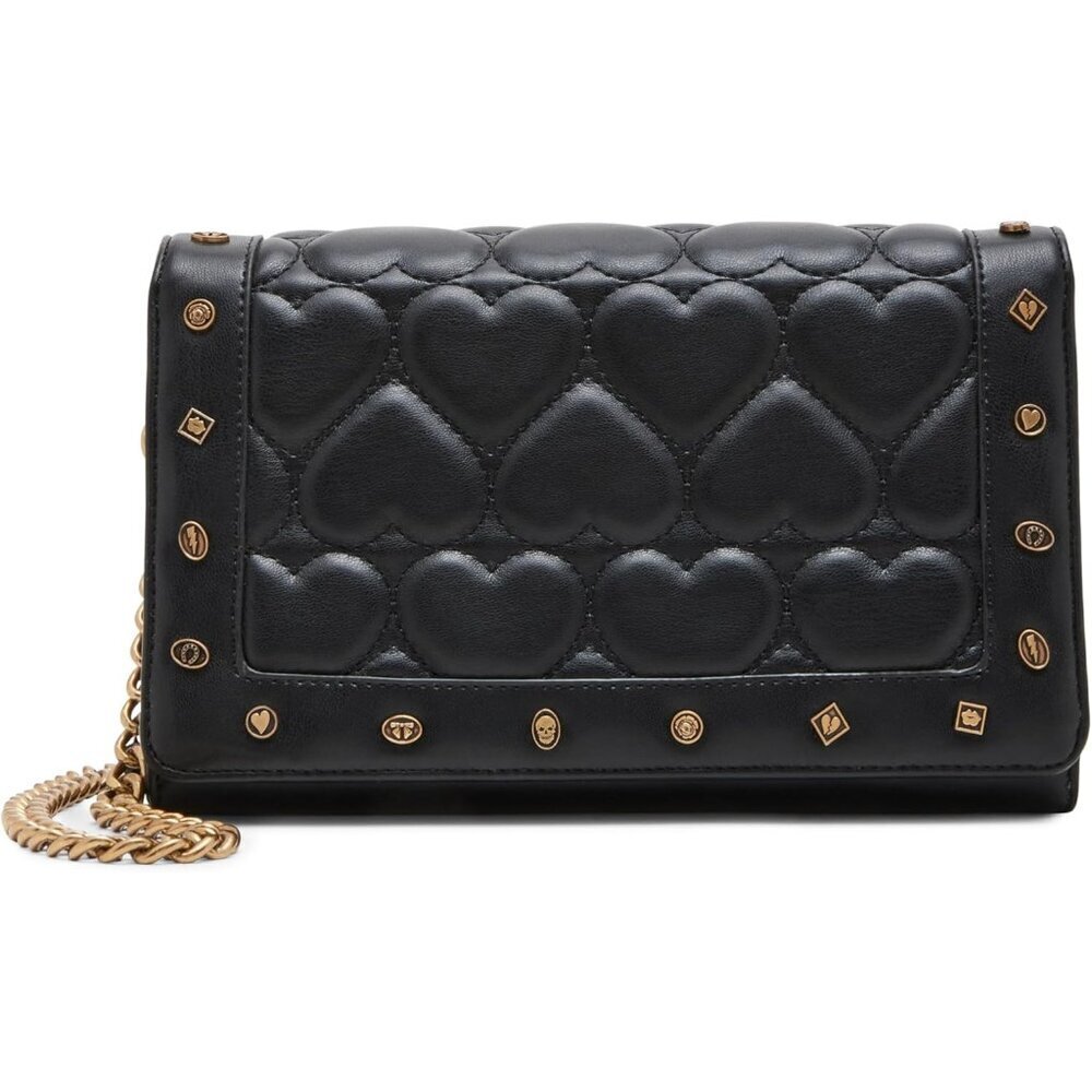 Womens Leather Wallet on Chain Crossbody Clutch with Card Slots and Mirror